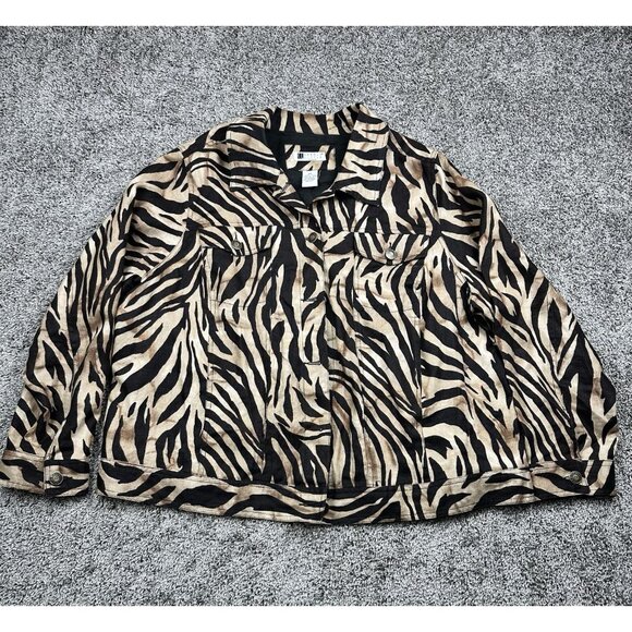 Carole Little Jacket 2X 100% Linen Zebra Animal Mod Wife Night Lux Barbiecore - Picture 1 of 9